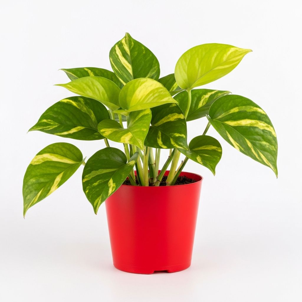 Golden Money Plant In Red Plastic Pot
