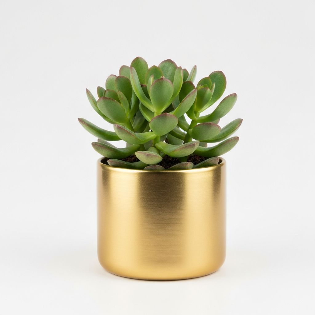 Jade Plant In Gold Tone Metal Pot